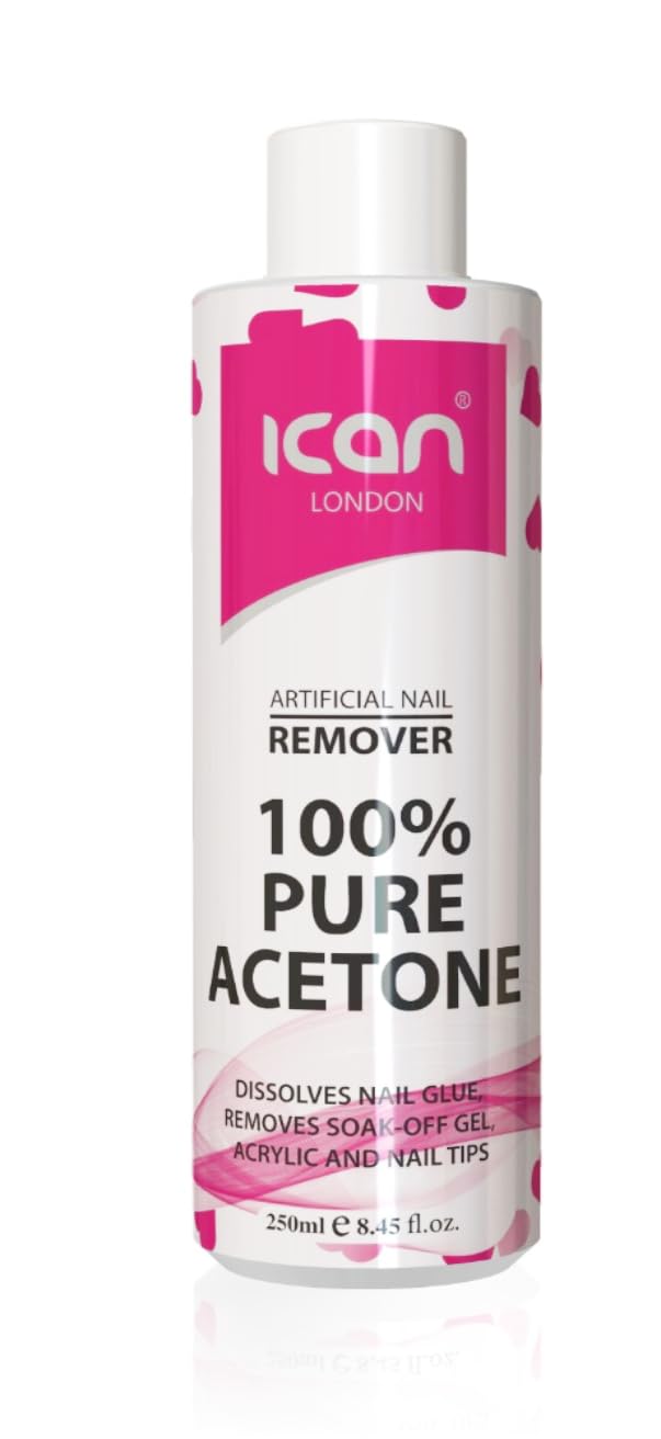 ICAN LONDON 100% Pure Acetone Nail Polish Remover - UV Gel Soak Off, 250ml Professional Formula