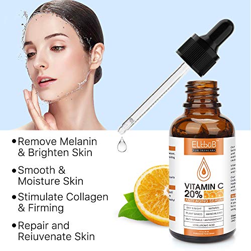 ELBBUB 20% Vitamin C Serum for Face with Hyaluronic Acid, Retinol & Amino Acids - Anti Aging & Wrinkle Reduction - 30ml