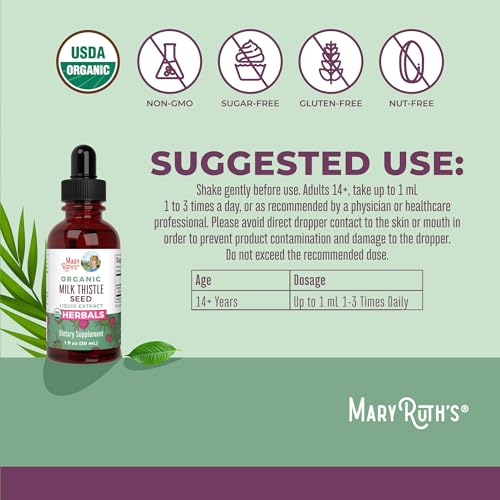 MaryRuth Organics Milk Thistle Seed Liquid Drops - Sugar Free, USDA Organic, Vegan, Gluten Free - 30 Servings (1 Fl Oz)