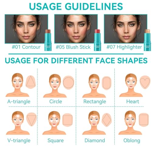 3 Pcs Cream Contour Stick Makeup Set with Brush | Bronzer, Blush & Highlighter | Long-Lasting & Waterproof