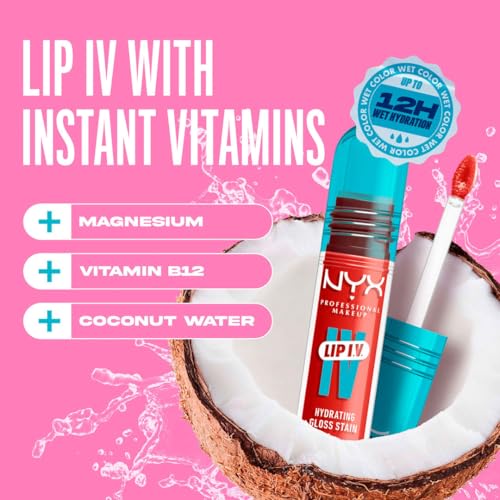 NYX Professional Makeup Lip IV Hydrating Gloss Stain - Up to 12HR Hydration | High Pigment Wet Shine Finish | Burst That Tang!