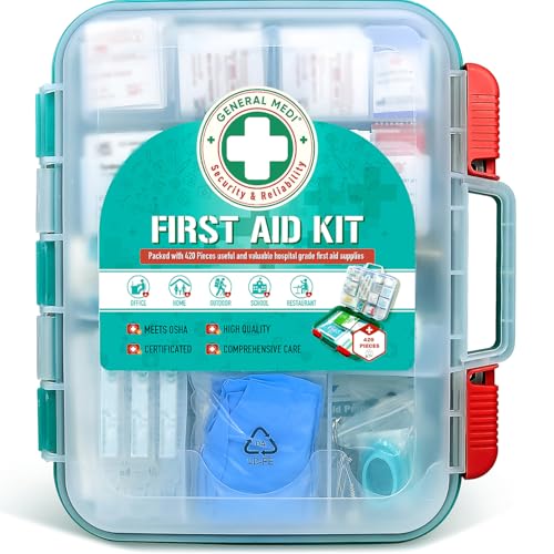 General Medi 420 Piece Professional First Aid Kit - Hard Case with Premium Medical Supplies for Home, Travel, Office, Camping, Vehicle & Workplace