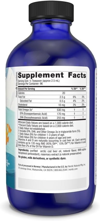 Nordic Naturals Children’s DHA, Strawberry - 16 oz for Kids - 530 mg Omega-3 with EPA & DHA - Brain Development & Function - Non-GMO - 192 Servings