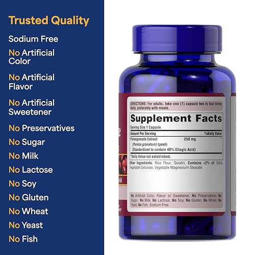 Puritan's Pride Pomegranate Extract 250 Mg Capsules - 120 Count - Natural Antioxidant Supplement