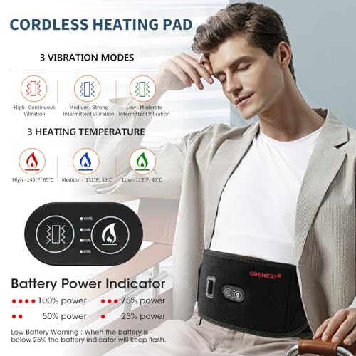 CUEHEAT Wireless Heated & Massage Belt for Lower Back Pain - Rechargeable