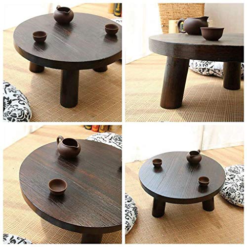 Small Round Wood Coffee Table - Low Living Room Side Table (Dark Brown/Bay Brown)