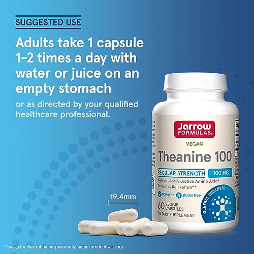 Jarrow Formulas L-Theanine 100mg - 60 Veggie Caps - Calm & Focus Support