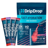 DripDrop Hydration Electrolyte Powder Packets - Grape, Fruit Punch, Strawberry Lemonade, Cherry (16 Count)