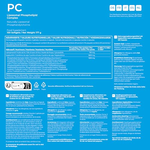 BodyBio PC Phosphatidylcholine + Phospholipids - Liposomal for Brain & Cell Health - 100 Softgels