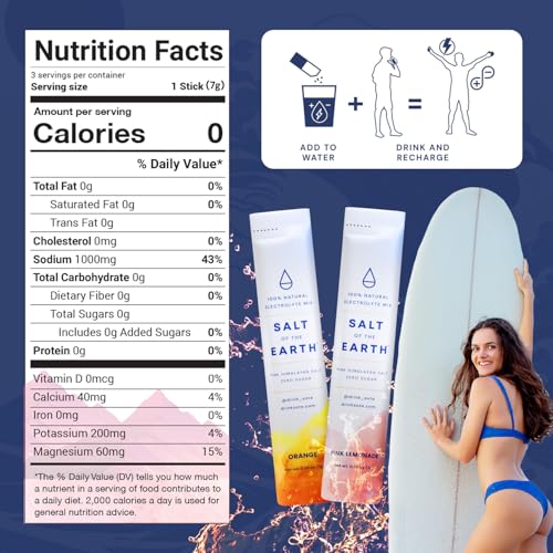 Salt of the Earth Premium Zero-Sugar Electrolyte - Pink Himalayan Salt Hydration Powder Packets | Keto & Paleo Friendly | 30 Sticks, Pink Lemonade