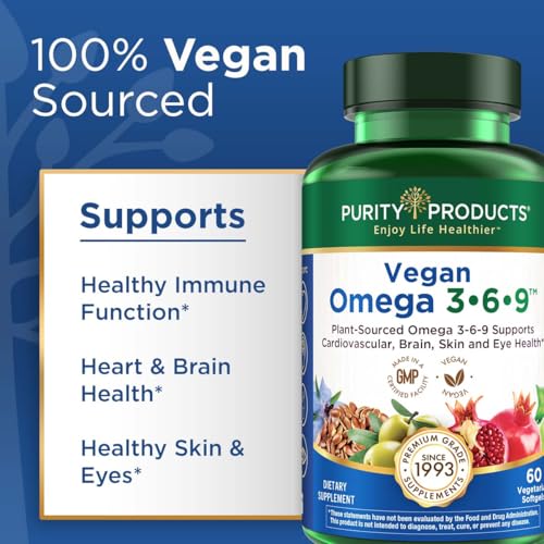 Purity Products Vegan Omega 3-6-9 Essential Fatty Acid Complex - 60 Capsules