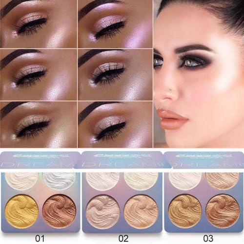 Joyzzz Highlighter Powder Palette - 4 Shimmer Colors for Long-Lasting Waterproof Illumination