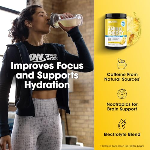 Optimum Nutrition Amino Energy Plus Electrolytes Powder (Pineapple Twist, 285g) - BCAAs, Electrolytes & Anytime Energy