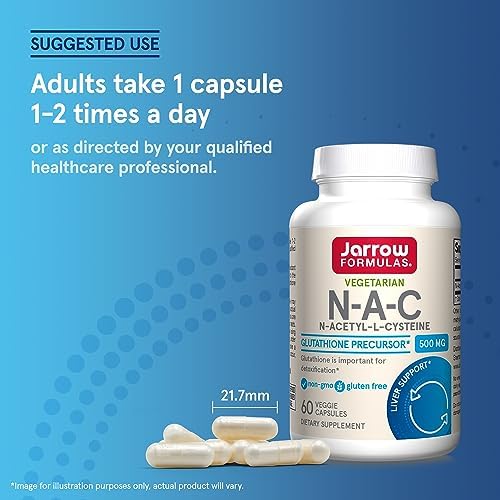 Jarrow Formulas N-Acetyl-L-Cysteine (NAC) 500mg - 100 Capsules - Antioxidant & Liver Support