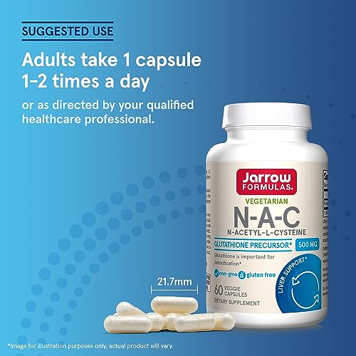 Jarrow Formulas N-Acetyl-L-Cysteine (NAC) 500mg - 100 Capsules - Antioxidant & Liver Support