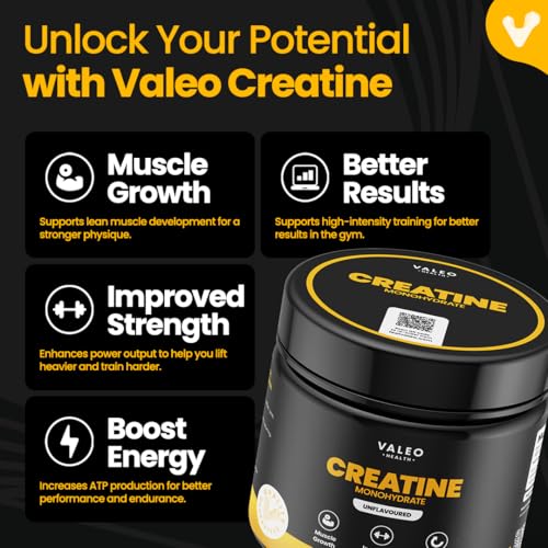 Valeo Creatine Monohydrate Powder 300g (85 Servings) | Micronized & Pure for Muscle Growth & Recovery