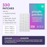 LivaClean 330 CT Pimple Patches with Salicylic Acid, Tea Tree Oil & Calendula Oil - Four Sizes