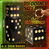 6 Pcs Large Dice Favor Boxes with LED Lights - Casino Party Decorations - Black 11.8 Inch