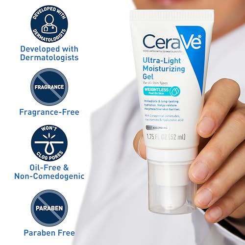 CeraVe Ultra-Light Moisturizing Gel - Oil-Free with Ceramides, Niacinamide & Hyaluronic Acid - 1.75 FL Oz