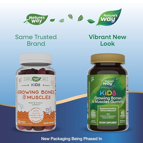 Nature's Way Kids Growing Bones & Muscles - Calcium & Vitamin D Gummies, Wildberry Flavor, 60 Count
