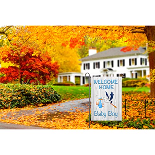 NISEVAN Welcome Home Baby Boy Garden Flag (Blue Stork, 12.5x18 Inch)