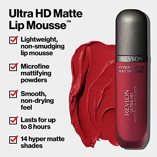 Revlon Ultra HD Lip Mousse Hyper Matte - Dusty Rose, Long-lasting Liquid Lipstick