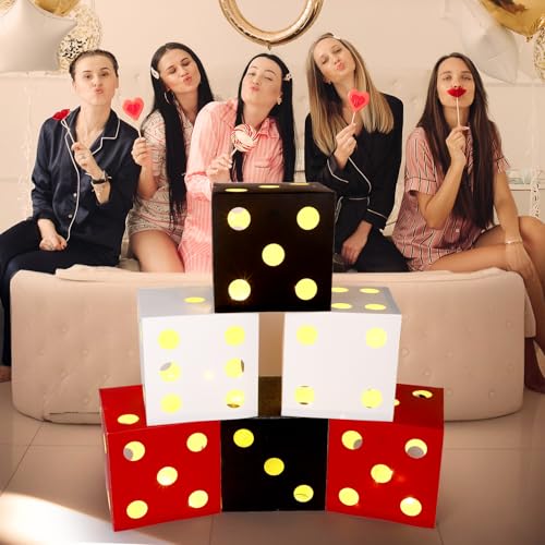 BTFO 6pcs Large Light-Up Dice Box Set - Casino Theme Party Decor for Game Nights