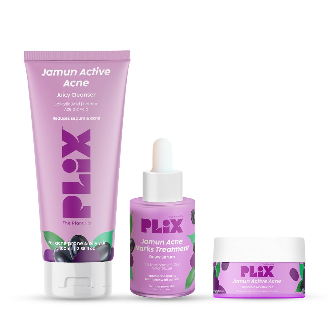 PLIX THE PLANT FIX Jamun Salicylic Acid Acne Treatment Combo: Cleanser, Serum & Moisturizer