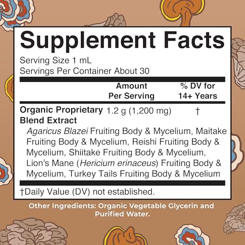 MaryRuth Organics USDA Mushroom Complex Drops - Immune & Cognitive Support | Vegan, Alcohol-Free | 1 oz (30 Servings)