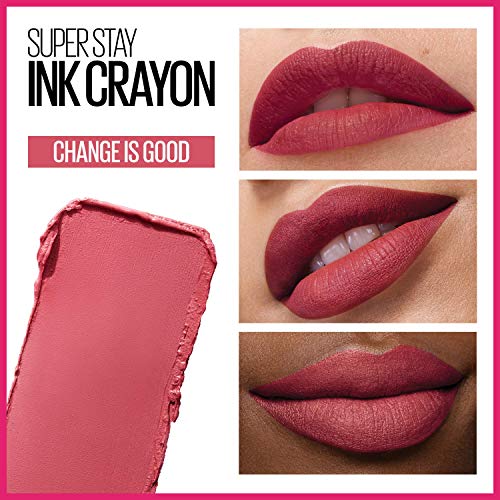 Maybelline Super Stay Ink Crayon Lipstick - Precision Tip Matte Lip Crayon with Built-in Sharpener, Longwear Up To 8Hrs, Change Is Good, Rose Pink (1 Count)