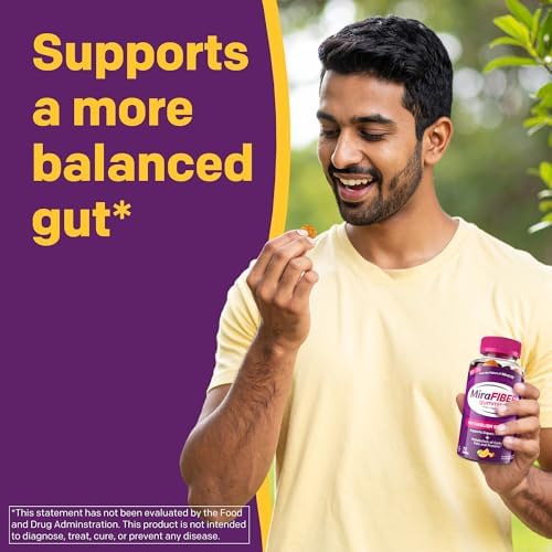 MiraFIBER Gummies, From The Gut Experts at MiraLAX, 8g of Daily Prebiotic Fiber with B Vitamins to Support Digestive Health and Metabolism, Fruit Flavored Fiber Gummies, 72 Count