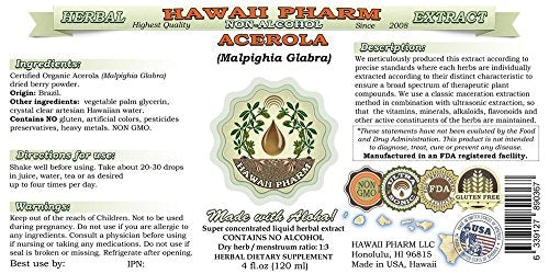 Hawaii Pharm Organic Acerola Berry Alcohol-Free Liquid Extract, 2 oz