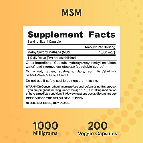 Jarrow Formulas MSM Veggie Capsules - 1000mg, 200 Count - Joint Support