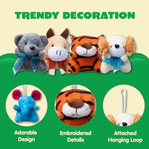 36 Pack Mini Animal Plush Toys - Party Favors, Keychain Decorations