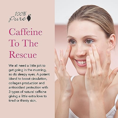 100% PURE Coffee Bean Caffeine Eye Cream – Hydrating Treatment for Dark Circles, Puffiness & Wrinkles with Green Tea & Vitamin E