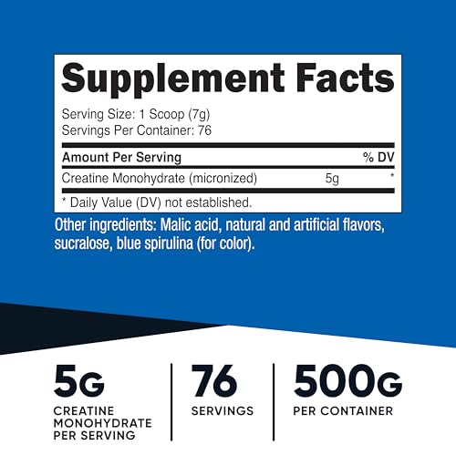Nutricost Creatine Monohydrate Powder - Blue Raspberry, 500g for Enhanced Performance