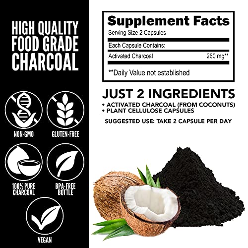 Yerba Prima Activated Coconut Charcoal Capsules - Detox Support 60 Veg Caps