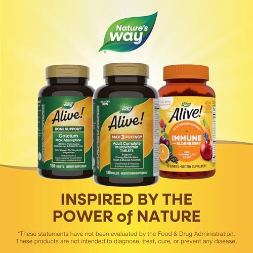Nature's Way Alive! Max3 Potency Adult Complete Multivitamin, High Potency B-Vitamins to Support Energy Metabolism*, with Methylated B12 and Folate, No Added Iron, 180 Tablets (Packaging May Vary)