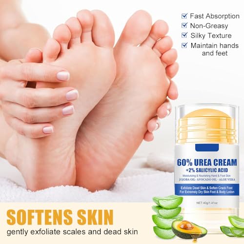 Hydrating 60% Urea Foot & Hand Cream with Salicylic Acid - Fast Absorbing Moisturizer for Dry Cracked Skin