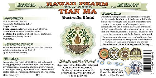 Hawaii Pharm Tian Ma (Gastrodia Elata) Tuber Liquid Extract - Alcohol-Free Herbal Supplement, 2 fl.oz