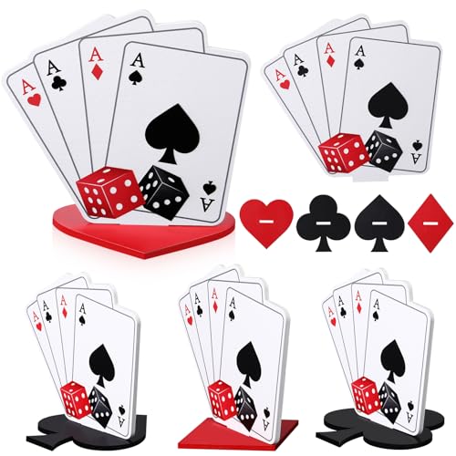 Chunful 4 Sets Casino Party Centerpieces - Wooden Casino Theme Tabletop Decor Kit with Poker Party Table Decorations