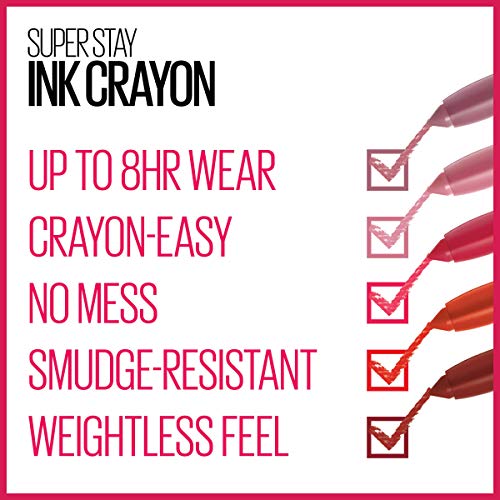 Maybelline Super Stay Ink Crayon Lipstick - Rosey Mauve - Precision Tip with Built-in Sharpener