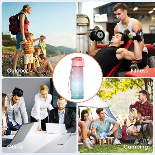 32oz Leak-Proof Sports Water Bottle with Time Marker & Straw - BPA-Free Hydration Bottle for Fitness & Outdoors