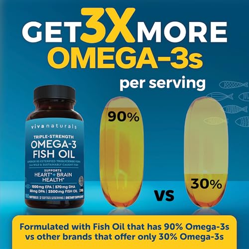 Triple Strength Omega 3 Fish Oil 2500mg - 180 Pescatarian-Friendly Capsules