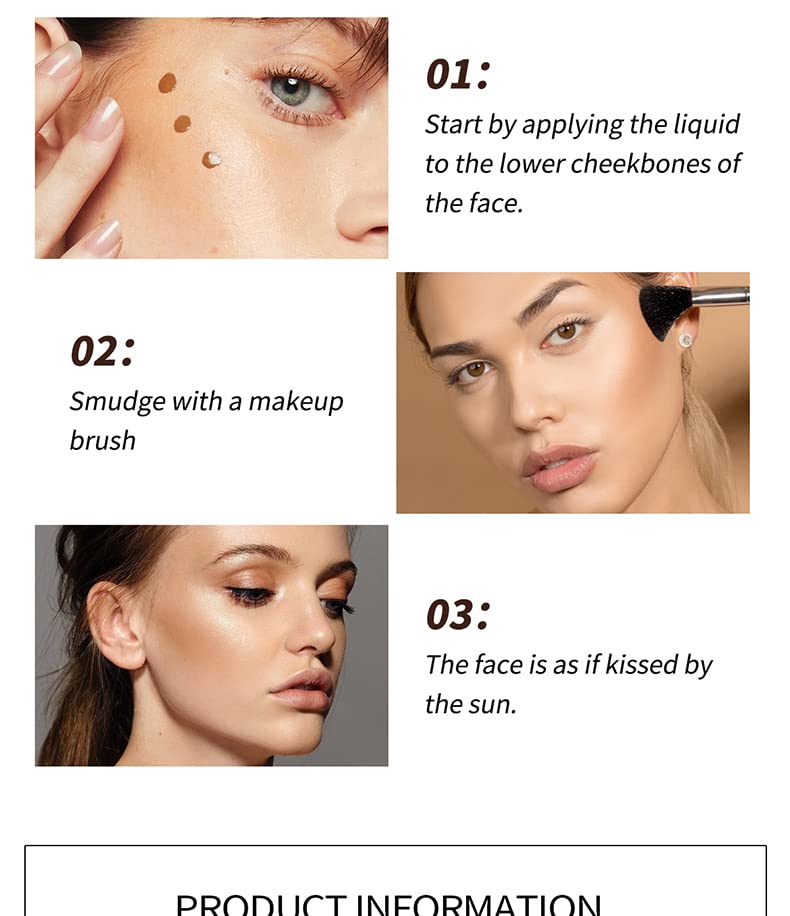 Liquid Cream Highlighter Face Contour Illuminator Makeup Waterproof Matte Bronze Beauty Wand, Red Brown