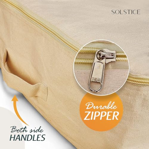 SOLSTICE Cotton Canvas Clothes Storage Bags with Zipper - Set of 3 Large 17x14x7 Inch for Sarees, Lehengas & Dresses