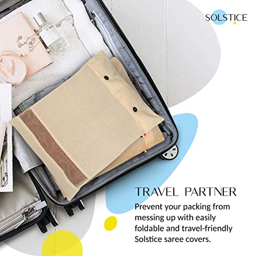 SOLSTICE Cotton Saree Covers Set of 6 - 18x15 Inches with Mesh Window for Silk Saree & Lehenga Storage Organizer