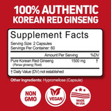 High Strength Korean Red Panax Ginseng Capsules | 1500 mg | 120 Vegan Pills