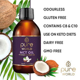 Pure World 100% Pure MCT Coconut Oil (100ml) - Natural C8 & C10 Vegan