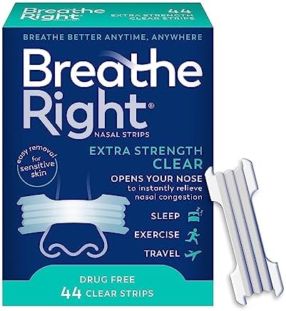 Breathe Right Extra Clear Drug-Free Nasal Strips (44 Count) for Congestion Relief & Better Sleep